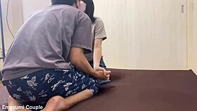 amateur pov captures a japanese girl in a casual encounter, bending over for intense action.
