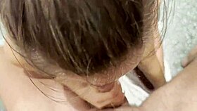 Monika Fox POV Titfuck and Blowjob With Cum in Mouth in Hotel Bathroom