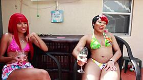 ebony and redhead sucking dicks at pool party