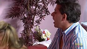 Dumb blonde and brunette bimbos get facials in group sex.