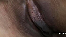 Intriguing blonde babe masturbates intimately with vibrator in bedroom close-up