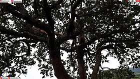 Enfiei a piroca na loira e na morena em cima da árvore no meio da rua