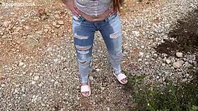 Drinking pee and wetting jeans twice outdoors 🚽