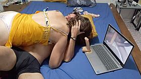 Intense satin panties slut fuck doggystyle with dirty french talk