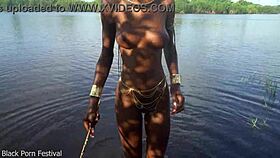 hot skinny african village girl walks naked, probably seeking some dick