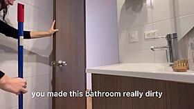 latina lesbian licks pussy in bathroom