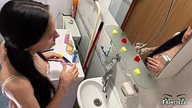 milf surprises with creampie in shared hotel bed