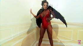 A brunette bimbo with huge fake breasts gets cunt pounded