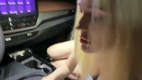 Busty blonde rides in car