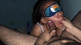 blindfolded slut sucking big cock