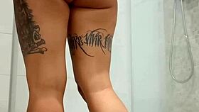 Horny Babe Plays with Dildo in Shower Bathing