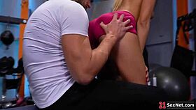 Blonde european cherry kiss is having dp threesome in the gym