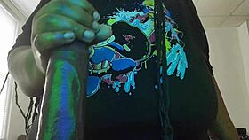 Curvy black bbw with big natural tits rides huge dildo