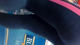 Hidden candid video of leggings in retro style