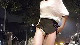 Ting Xuan shows butt and cums outdoors!