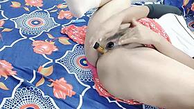 A Desi Girl Enjoys Intense Dildo Fucking In Her Anal And Pussy.