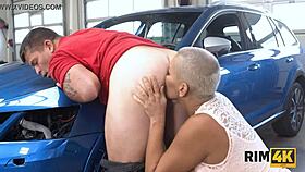 Rim4k Car Mechanic's Anus Tongued By Sexy Short-Haired Beauty