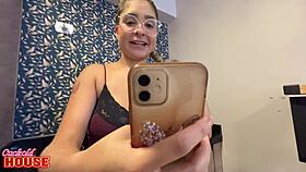 Oh, This Naughty Cat Betrays Her Cuckold Husband via Cell Phone and Right in Their Own Home!