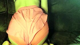 Pink short shorts and solo dildo