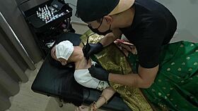 Indian girl feels strong sensation during tattoo