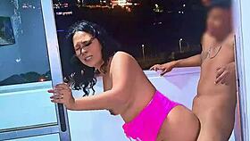 Latina Slut Fucking And Sucking Cock On Public Balcony! Wet Blowjob Frenetic Fuck Venezuelan Bitch!