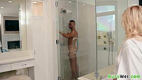 Sexy busty blonde masseuse prepare her client for an intense nuru massage cherry kiss milan ponjevic