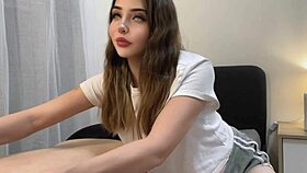 My employee's girlfriend gives me a massage when the cuckold is in the office