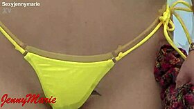 jenny marie shows off her new yellow bikini outdoors