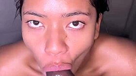 Amateur Couple Enjoys Dessert Before Dinner - Ebony Deepthroat and Monster Cock Teasing