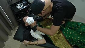 Indian girl feels strong sensation during tattoo