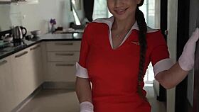 Russian airlines stewardess got a huge pussy creampie from the pilot