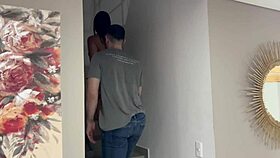 latina amateur with tan lines and natural tits meets muscular white man