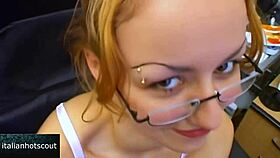 blonde girl with glasses is a real slut riding hard