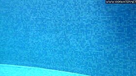 cute shy czech teen swims in pool with shorts