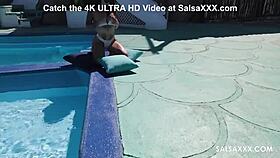 The tattooed latina gets freaky with monster cock by the pool