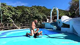 The tattooed latina gets freaky with monster cock by the pool