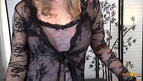 sunny lane, a mature milf, strips off her lingerie, revealing her big pussy and tits