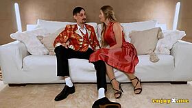 bald blonde enjoys lollipop in leggings, focuses on posterior