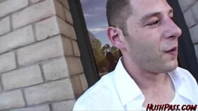 Busty babe moans on monster cock