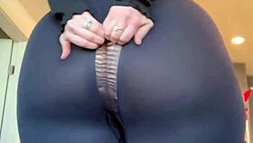 pawg stretching ripped pants with big ass tits