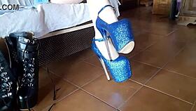 Ankle Boots Paired With Blue Very High Heels