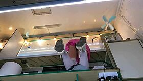 Boss Fingers Sexy Assistant's Shaved Pussy During Customer Talk