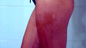 hey, that college tanned gorgeous girl takes a shower in bikini, he whispers excitedly.