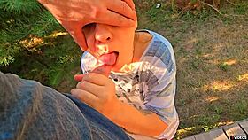 rubbing panties leads to powerful cumshot outdoors