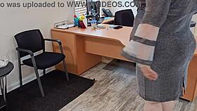 Big Ass Female Boss Lets Janitor Rip Off Her Panties And Eat Her Pussy!