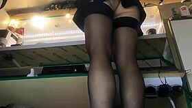 Sexy Milf With Long Legs And Big Pussy Lips Serves Guests In Mini Skirt Despite Winter Cold - Sexy Upskirt At Work