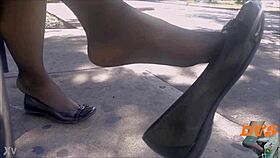 Shoeplay fun with stockings and flats 👠