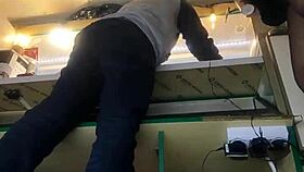 Sexy Milf With Long Legs And Big Pussy Lips Serves Guests In Mini Skirt Despite Winter Cold - Sexy Upskirt At Work