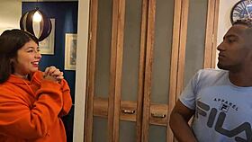 Busty and beautiful Jennie fucks the pizza delivery guy in hot interracial sex