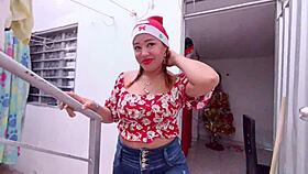 brunette wife squirts on monster cock during christmas fucking